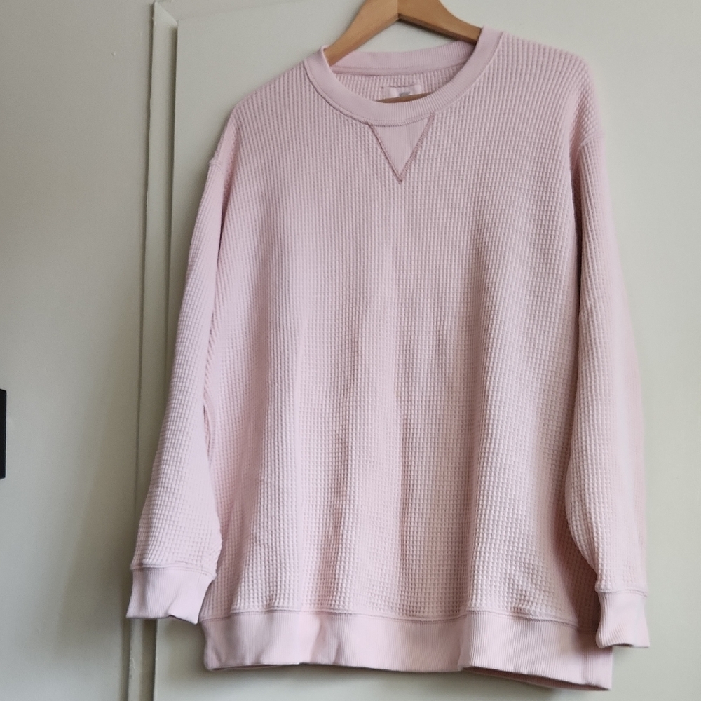 Aerie Oversized Cozy Pink Waffle Knit Top L Large